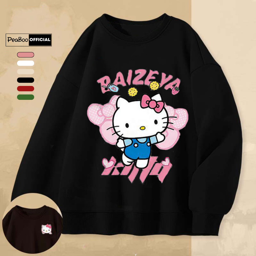 Áo Sweater Hello Kitty Nam Nữ By PEABOO Unisex Chất Nỉ Lót Bông Form Rộng