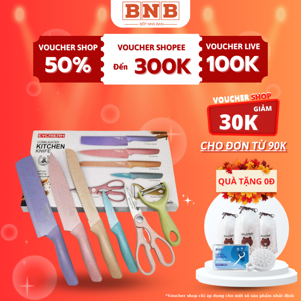 Bộ dao nhà bếp lúa mạch 6 món kháng khuẩn tiện dụng, Bộ dao kéo lúa mạch tiện dụng cho nhà bếp _D6M