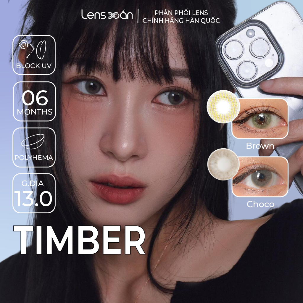 Kính áp tròng cận 6 tháng LENS XOẮN lens nâu tây nâu tự nhiên B.S.COR TIMBER BROWN TIMBER CHOCO