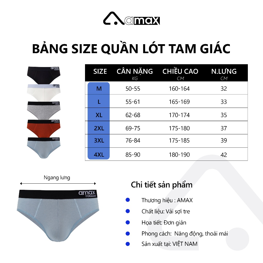 Quần lót tam giác nam vải sợi tre, mềm, mát,kháng khuẩn Amax