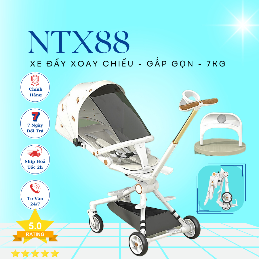 Xe Đẩy Cho Bé 3 Chế Độ Nằm Ngả Ngồi, Xe Đẩy Đảo Chiều, Xoay 360 Độ, Gấp Gọn Tiện Lợi Phù Hợp Mang Đi Du Lịch