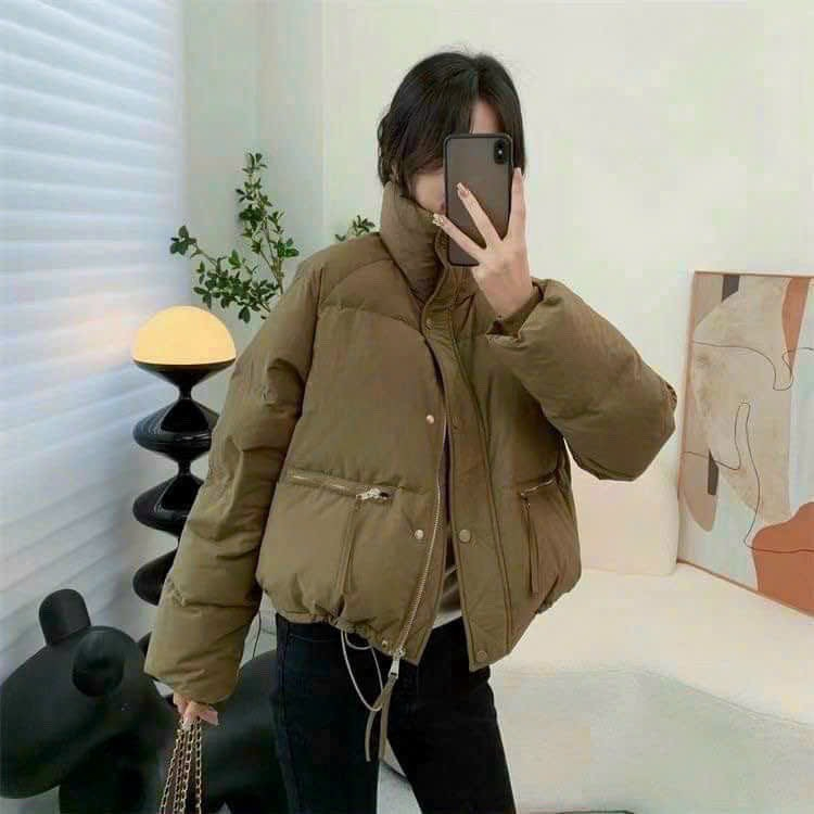 Áo phao nữ freesize 3 lớp dài tay có túi ngang, áo phao nữ các màu có khóa 2 bên