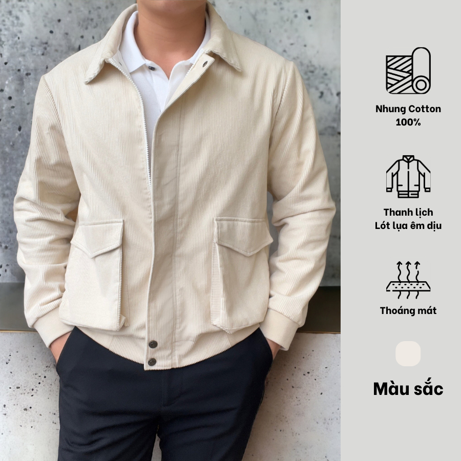Áo khoác nhung gân cotton thanh lịch hiệu SOLBOX trẻ trung, đơn giản, dễ phối đồ