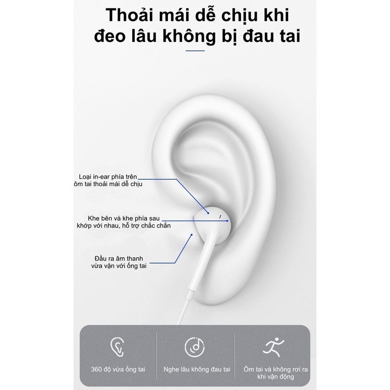 Tai nghe có dây, tai nghe nhét tai cho điện thoại, tai nghe dây âm thanh chuẩn, có mic đàm thoại, tăng giảm âm lượng