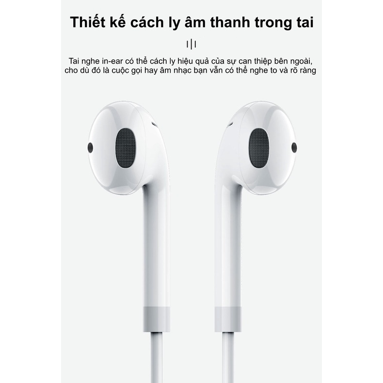 Tai nghe có dây, tai nghe nhét tai cho điện thoại, tai nghe dây âm thanh chuẩn, có mic đàm thoại, tăng giảm âm lượng