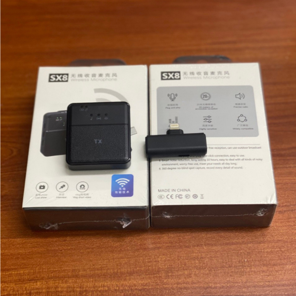 Micro thu âm không dây SX8, Mic cài áo thu âm livestream, quay video, khử tiếng ồn cao cấp, khoảng cách 20m