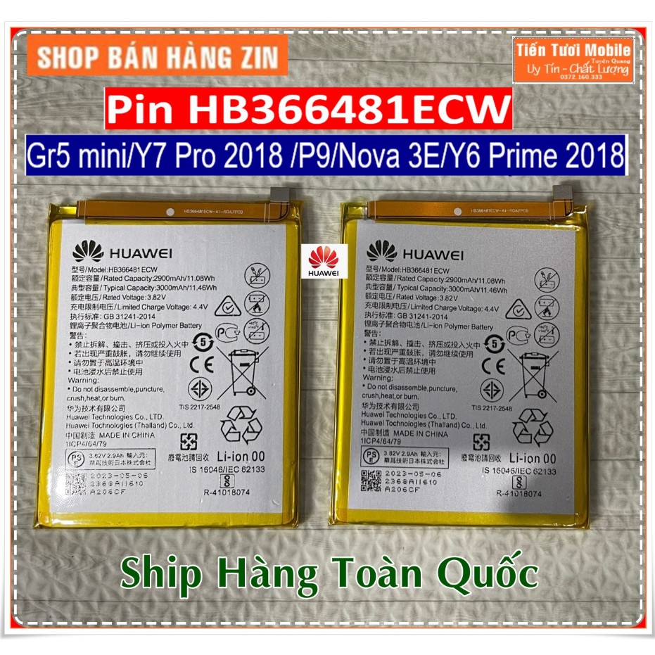 Pin Gr5 mini/Nova 3E/Y7 Pro 2018/Y6 Prime 2018/P9 lite/P9 Huawei mới