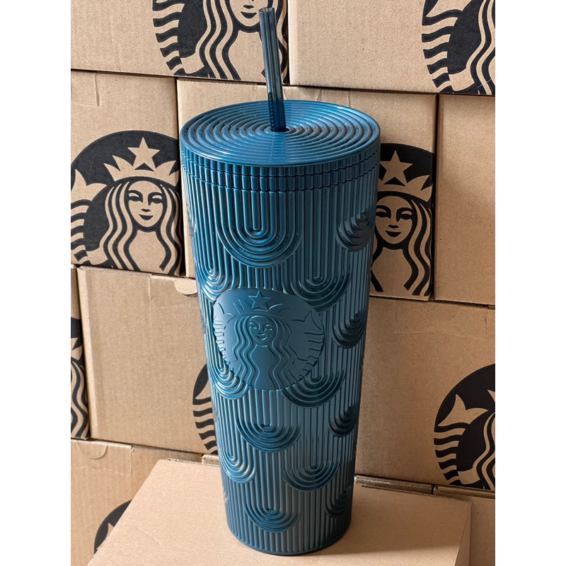 LY COLD CUP 24OZ  PLASTIC SHELL BLUE SHIMMER