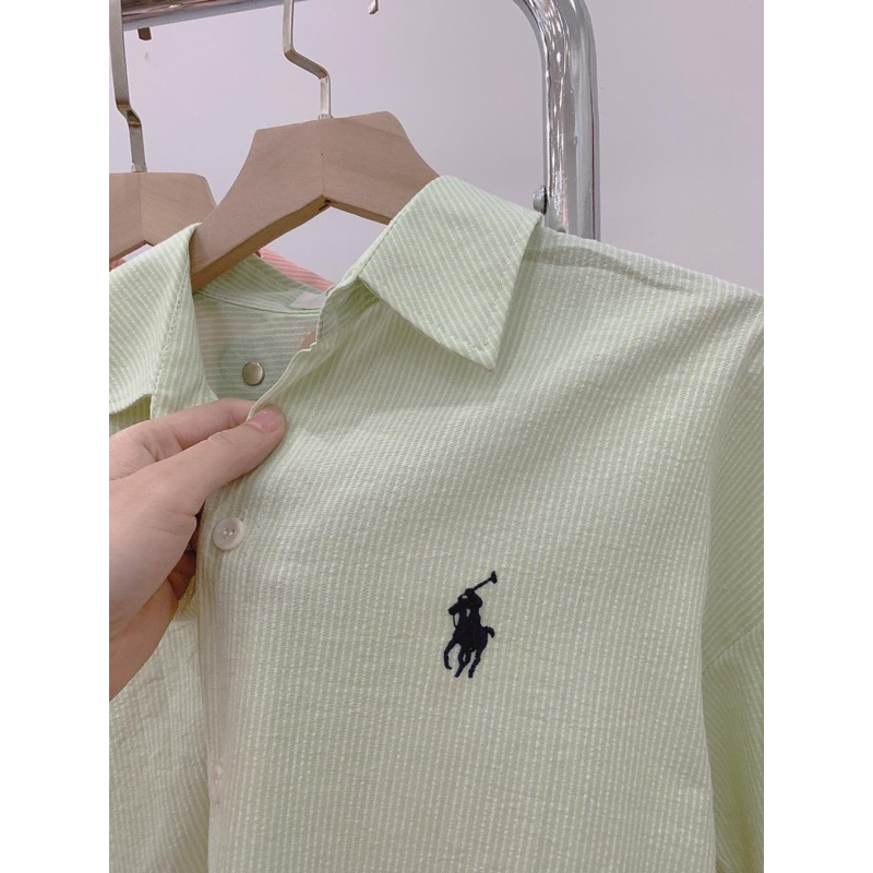 Áo Sơ Mi Nữ Kẻ Sọc Nhí Thêu Xinh Form Rộng Pastel Phong Cách Hàn Quốc
