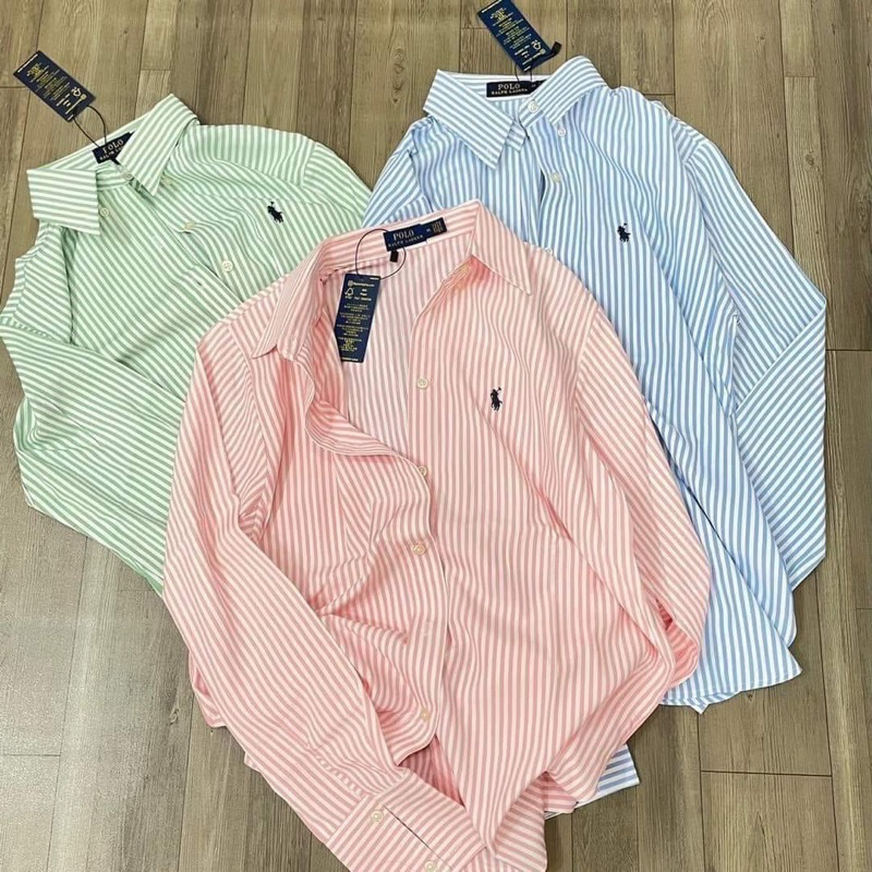 Áo Sơ Mi Nữ Kẻ Sọc Nhí Thêu Xinh Form Rộng Pastel Phong Cách Hàn Quốc