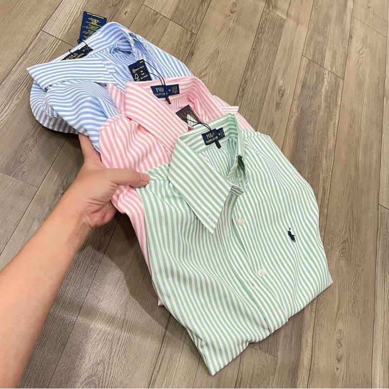 Áo Sơ Mi Nữ Kẻ Sọc Nhí Thêu Xinh Form Rộng Pastel Phong Cách Hàn Quốc