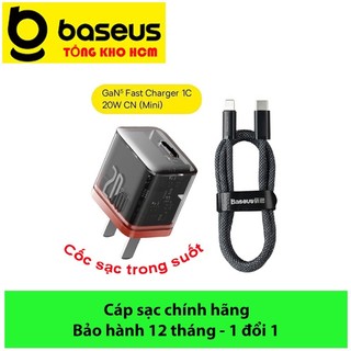 Bộ sạc nhanh gan5 20w, trong suốt siêu nhỏ gọn baseus gan5 fast charger 1c 20w