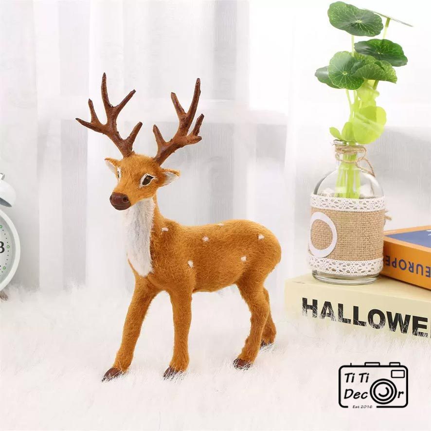 Tuần Lộc Nhung Hươu Trang Trí Noel TiTi Decor, Mô Hình Nhồi Bông Trang Trí Noel