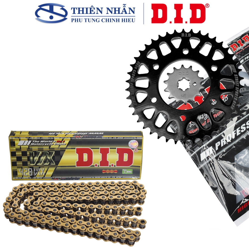 Nhông Sên Dĩa DID Exciter 150 sên phốt cao su 428VIX-124L Gold, 14T-42T