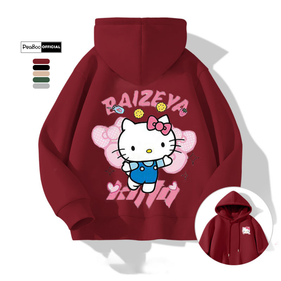 Áo Hoodie Hello Kitty Nam Nữ By PEABOO Unisex Chất Nỉ Lót Bông Mũ 2 Lớp Form Rộng