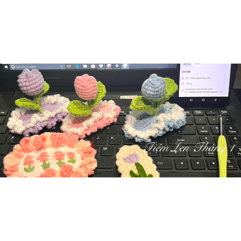 Ảnh thật - kẹp tóc hoa Tulip len handmade 🧶 ( kèm hộp kẹp,ảnh thật cuối hình)
