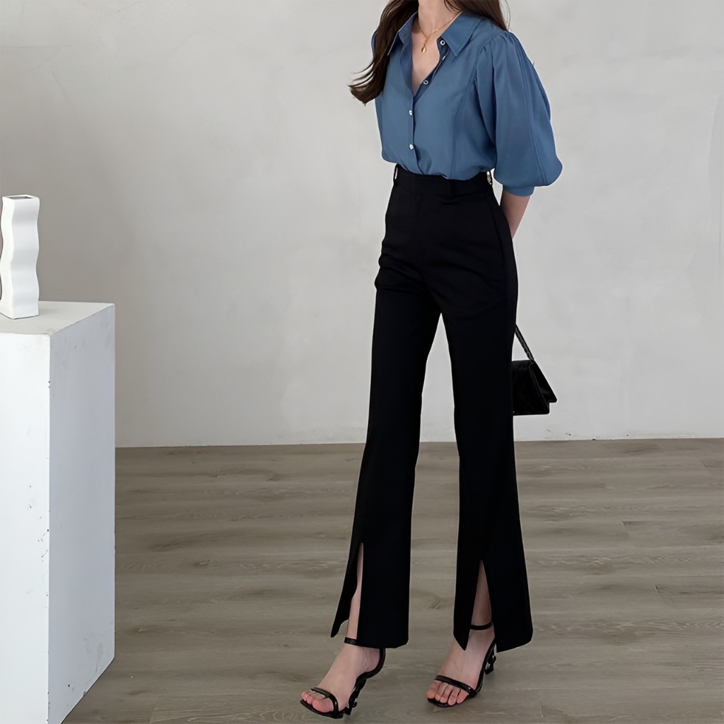 Quần loe xẻ tà cạp cao 802