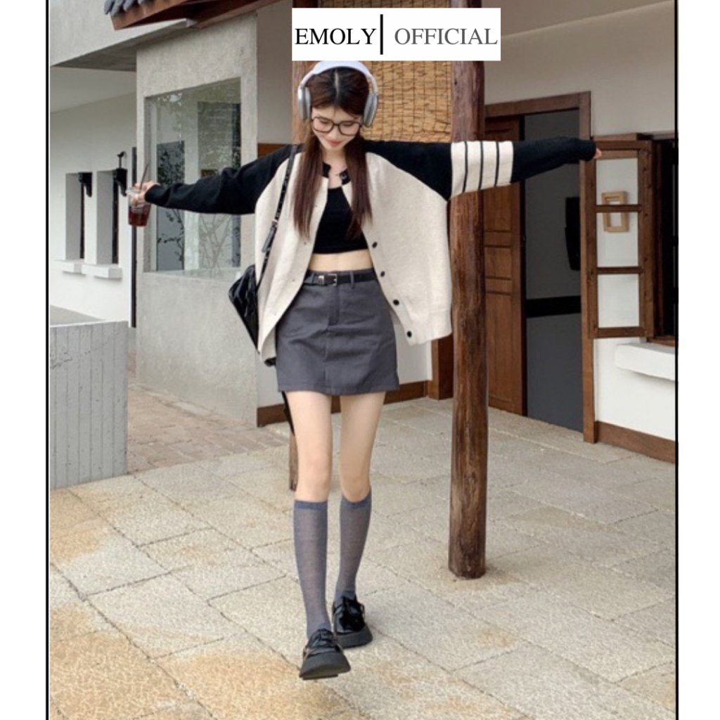Áo khoác len nữ mỏng , áo cardigan nữ, áo khoác xinh đi học, tay có 3 sọc ngang phong cách Hàn Quốc mặc mùa thu - 136
