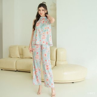 [O] VIBES Đồ bộ cổ yếm Lụa gấm Hebe Halter Long Set