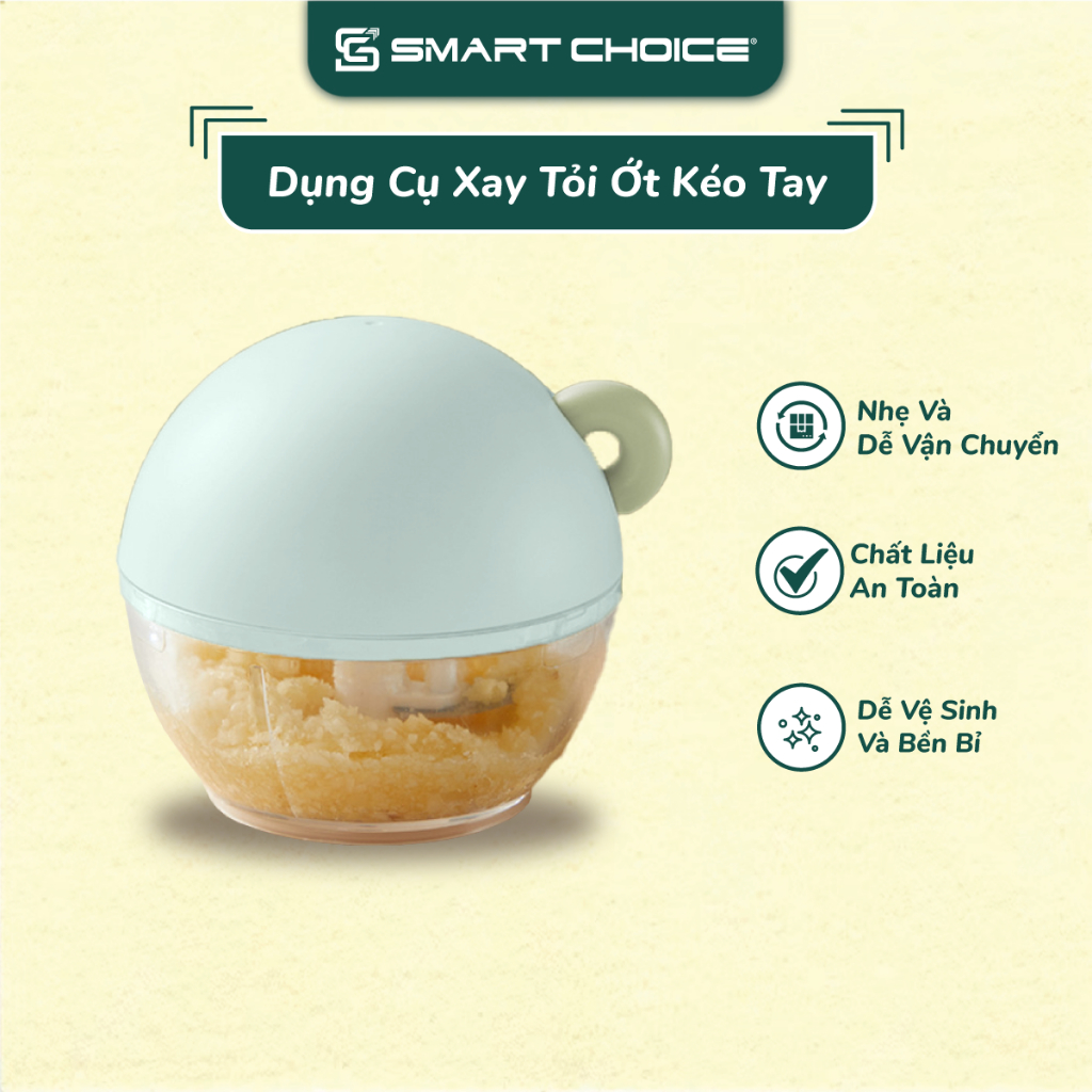 Dụng Cụ Xay Tỏi Ớt SMARTCHOICE Kéo Tay Xanh lá Chất Liệu ABS + PS Cao Cấp SCG-PK128
