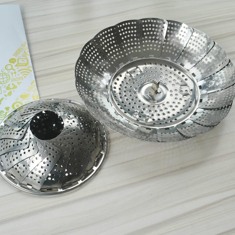 Khay Hấp Đa Năng Inox Xoè Vỉ Hấp Tiện Lợi Không Han Gỉ Có Hộp Đựng Bên Ngoài