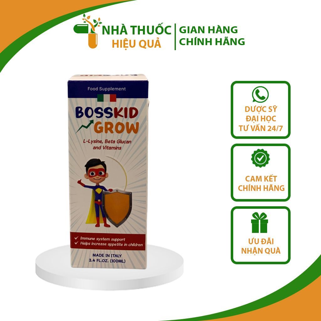 Bosskid Grow I Hỗ trợ tăng sức đề kháng I Bé ăn khỏe - Mẹ an tâm I Lọ 100 ml dùng trong 40 ngày cho trẻ 1- 6 tuổi