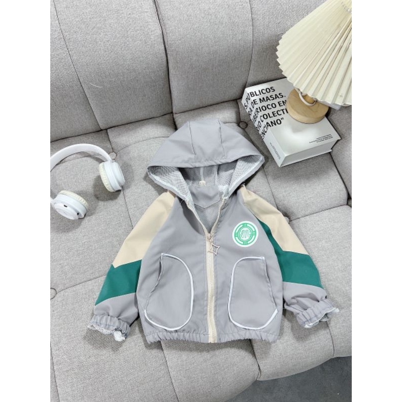 Áo khoác gió lót lưới in màu hoạt hình dễ thương cho bé