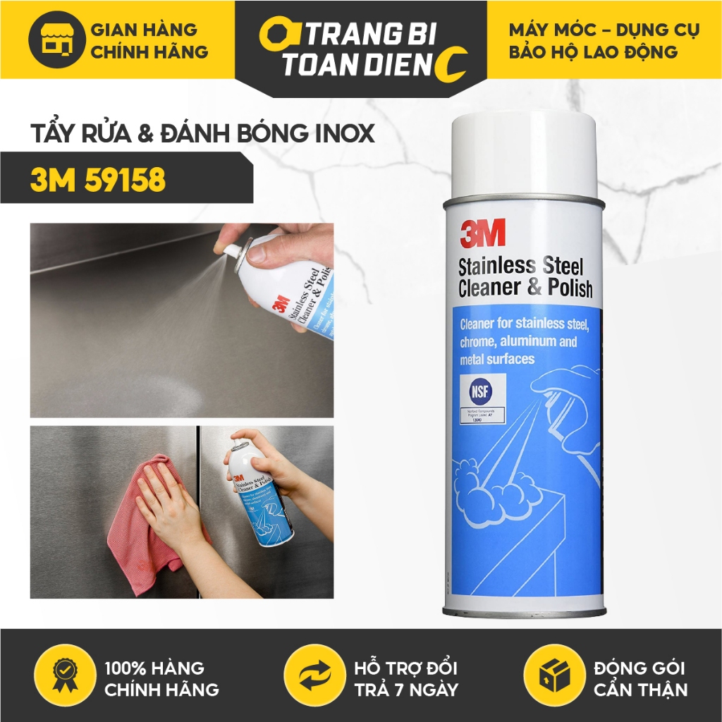 Chai tẩy rửa và đánh bóng kim loại 3M Stainless Steel Cleaner & Polish dạng xịt, tẩy rỉ sắt