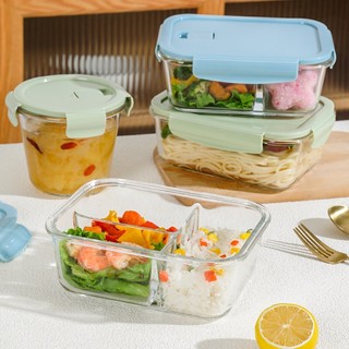 YEAHCOOK Hộp cơm văn phòng bằng thủy tinh chia ngăn chống tràn dùng được trong lò vi sóng