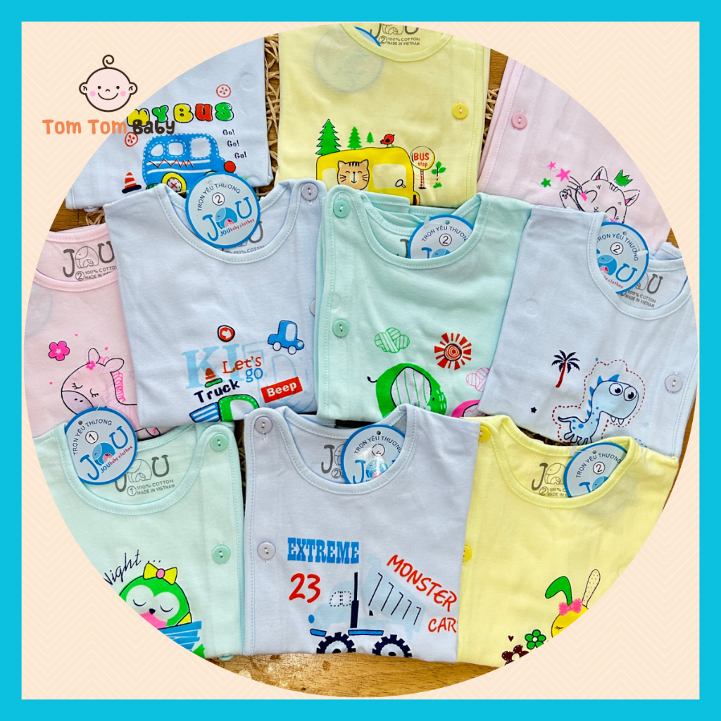 Áo sơ sinh cotton cao cấp JOU | Mẫu Tay Dài Cài Lệch Màu | quần áo sơ sinh | quần áo trẻ em