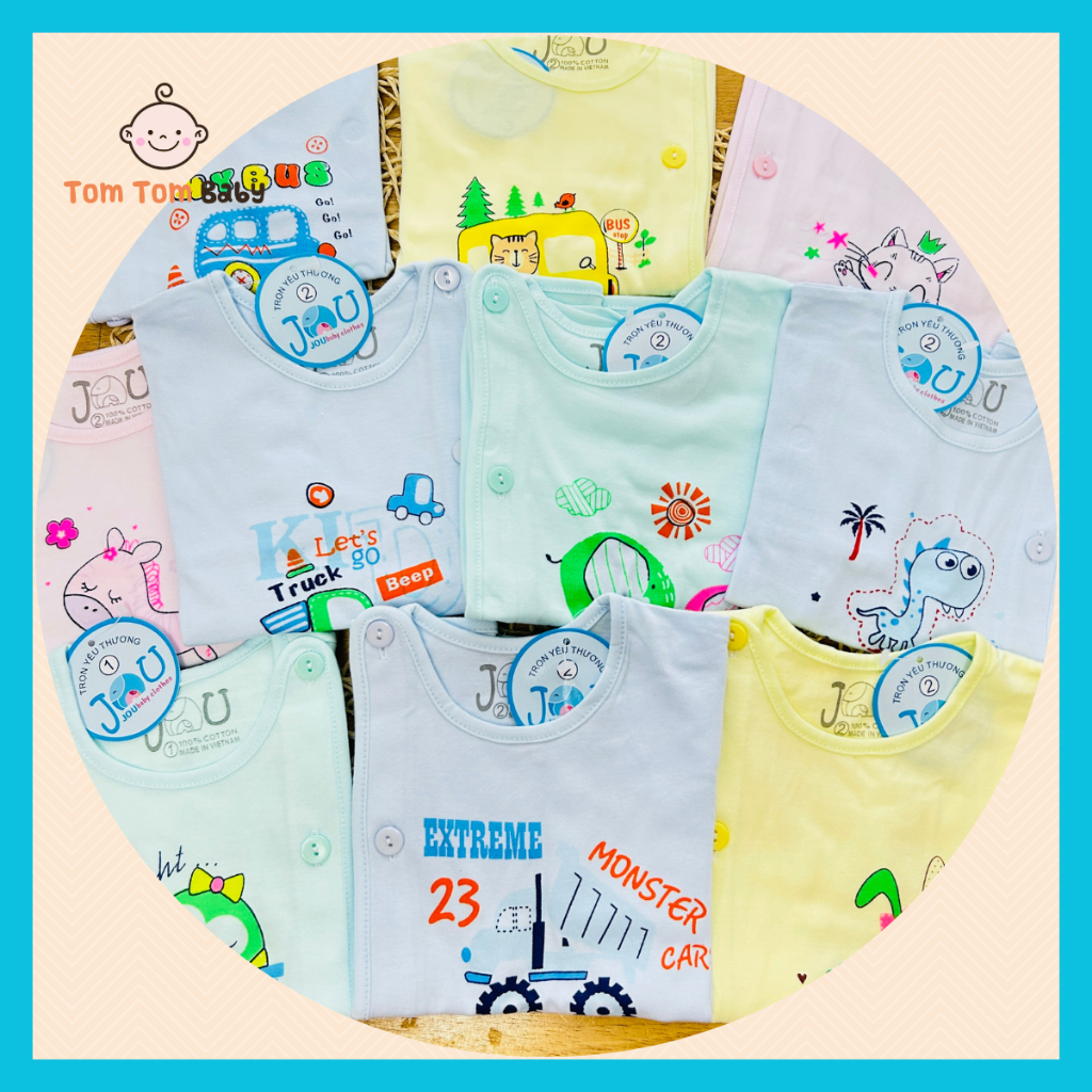 Áo sơ sinh cotton cao cấp JOU | Mẫu Tay Dài Cài Lệch Màu | quần áo sơ sinh | quần áo trẻ em