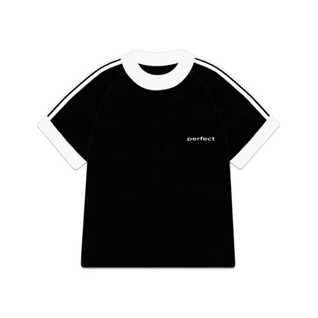 Áo thun nữ baby tee thêu chữ Perfect ngực trái phối viền sọc tay vải cotton premium dày dặn chuẩn form