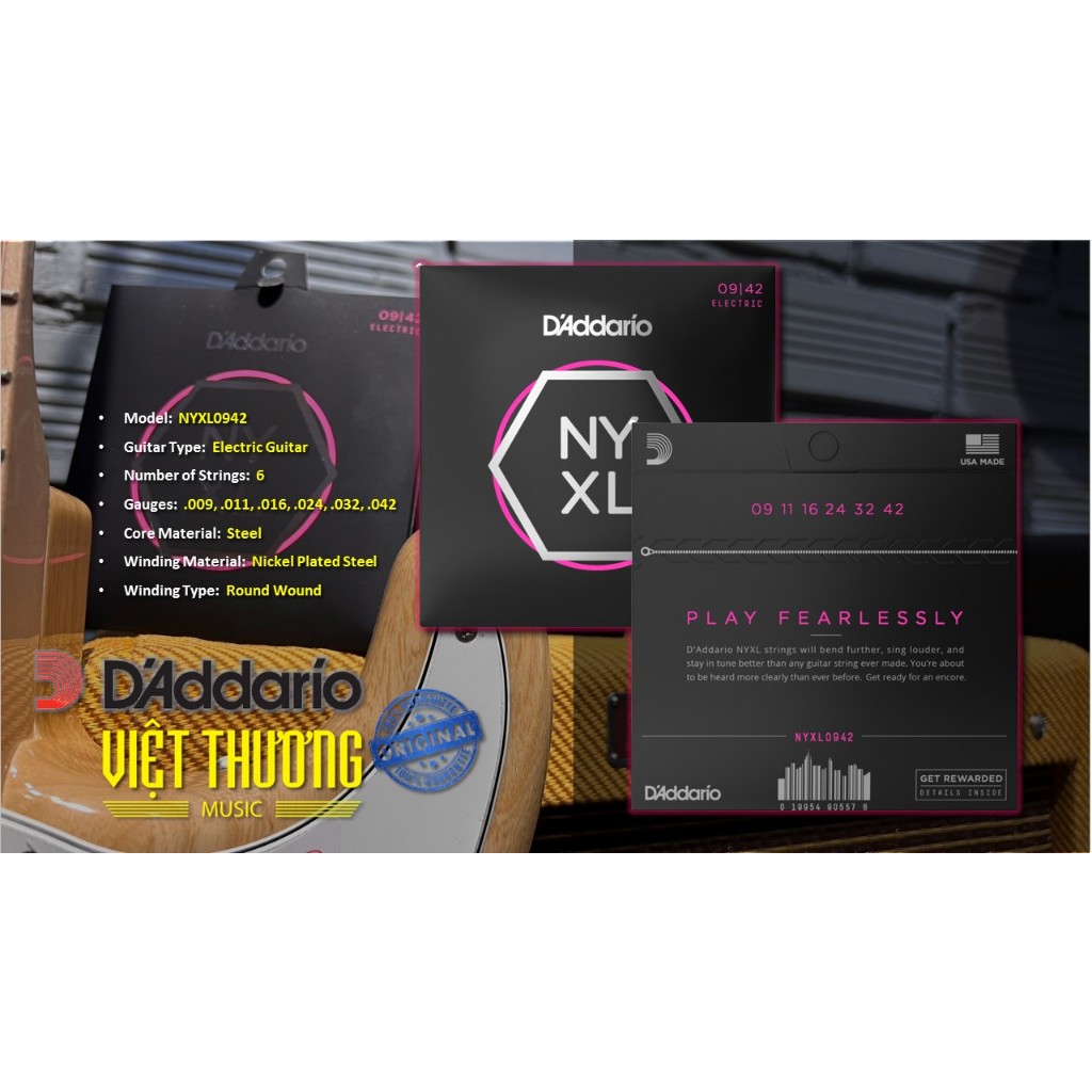 Bộ dây đàn guitar điện chính hãng D'addario NYXL0942 NYXL1046