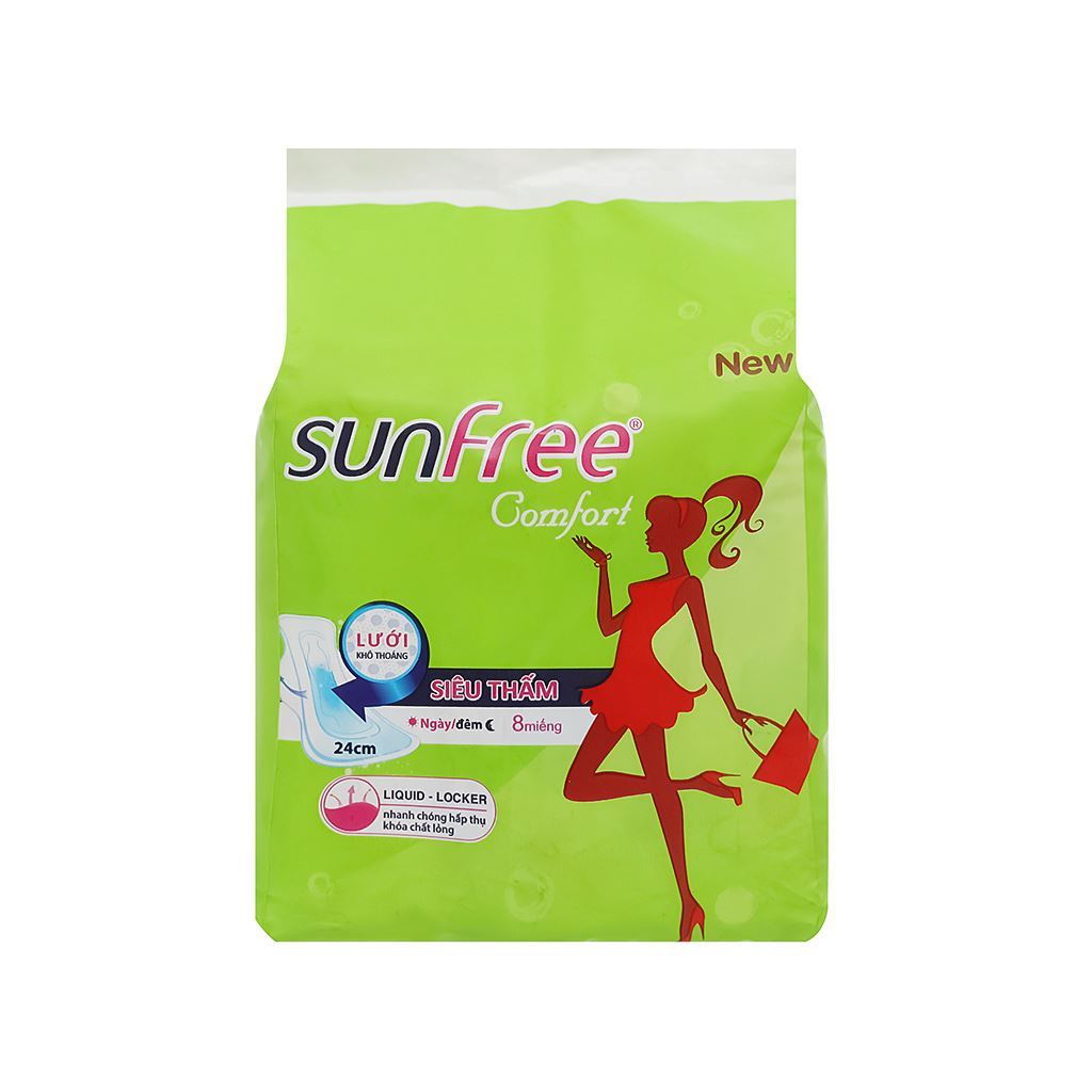Combo 8 Gói Băng Vệ Sinh Sunfree Có Cánh 24cm