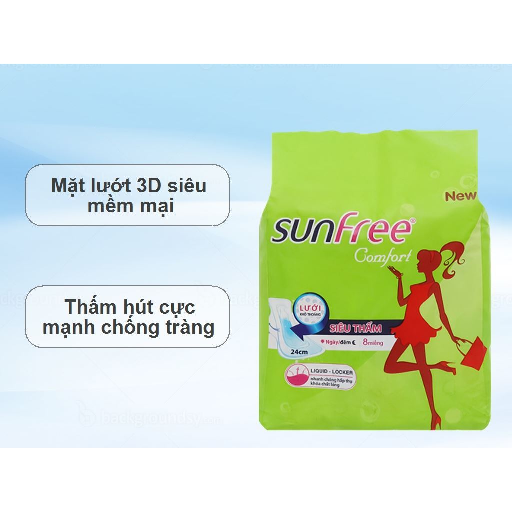 Combo 8 Gói Băng Vệ Sinh Sunfree Có Cánh 24cm