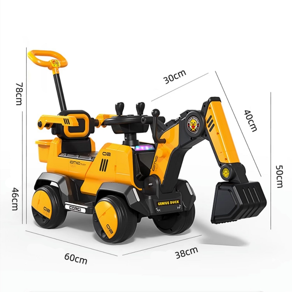 Xe cẩu điện trẻ em cỡ lớn, xe cẩu điện, có thể điều chỉnh cần múc tặng kèm xẻng, mũ, giỏ đựng