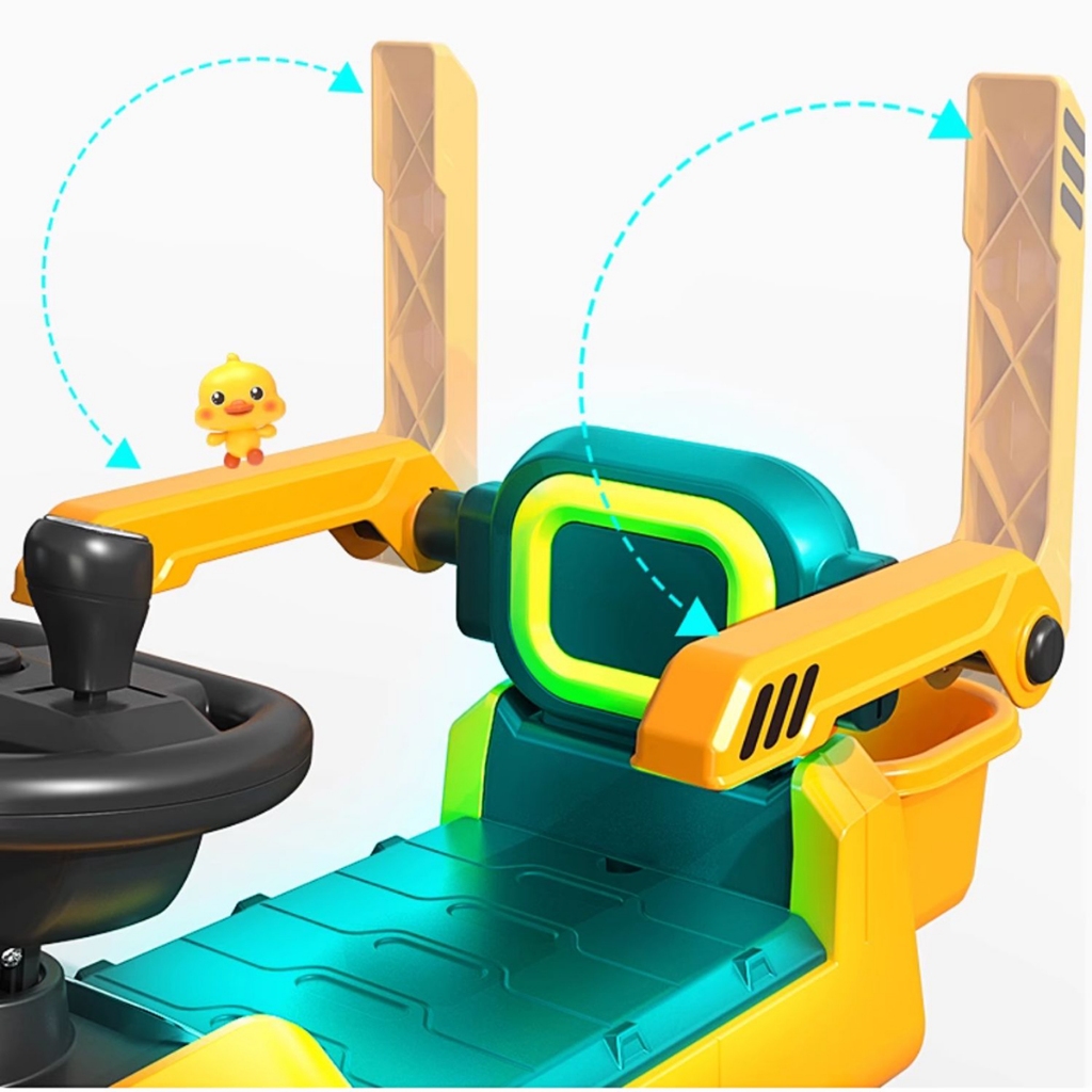 Xe cẩu điện trẻ em cỡ lớn, xe cẩu điện, có thể điều chỉnh cần múc tặng kèm xẻng, mũ, giỏ đựng