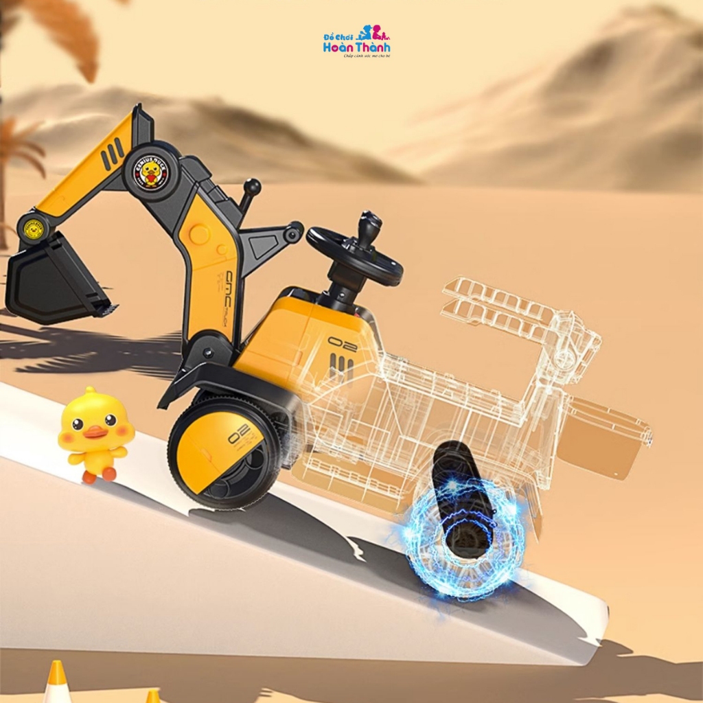 Xe cẩu điện trẻ em cỡ lớn, xe cẩu điện, có thể điều chỉnh cần múc tặng kèm xẻng, mũ, giỏ đựng