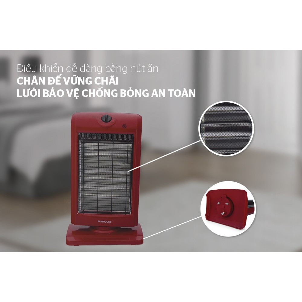 Đèn sưởi 3 bóng Sunhouse SHD7016 3 chế độ nhiệt không gây khô da, đỏ đen, BH 12 tháng