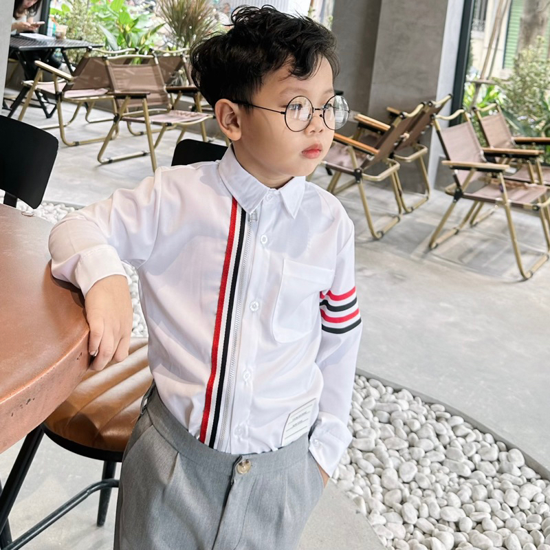 Sơ mi trắng dài tay túi khóa trước hàng loại 1 chất dày, ko nhăn, thấm hút mồ hôi cho bé trai size từ 10 kí đến 40 kí