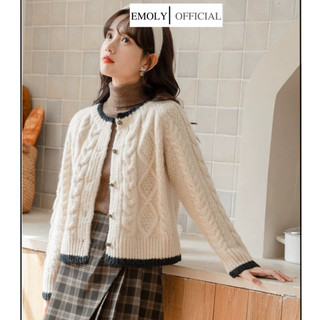 Áo khoác cardigan len nữ đẹp Hàn Quốc dáng ngắn màu trắng kem, màu hồng nhạt - 110