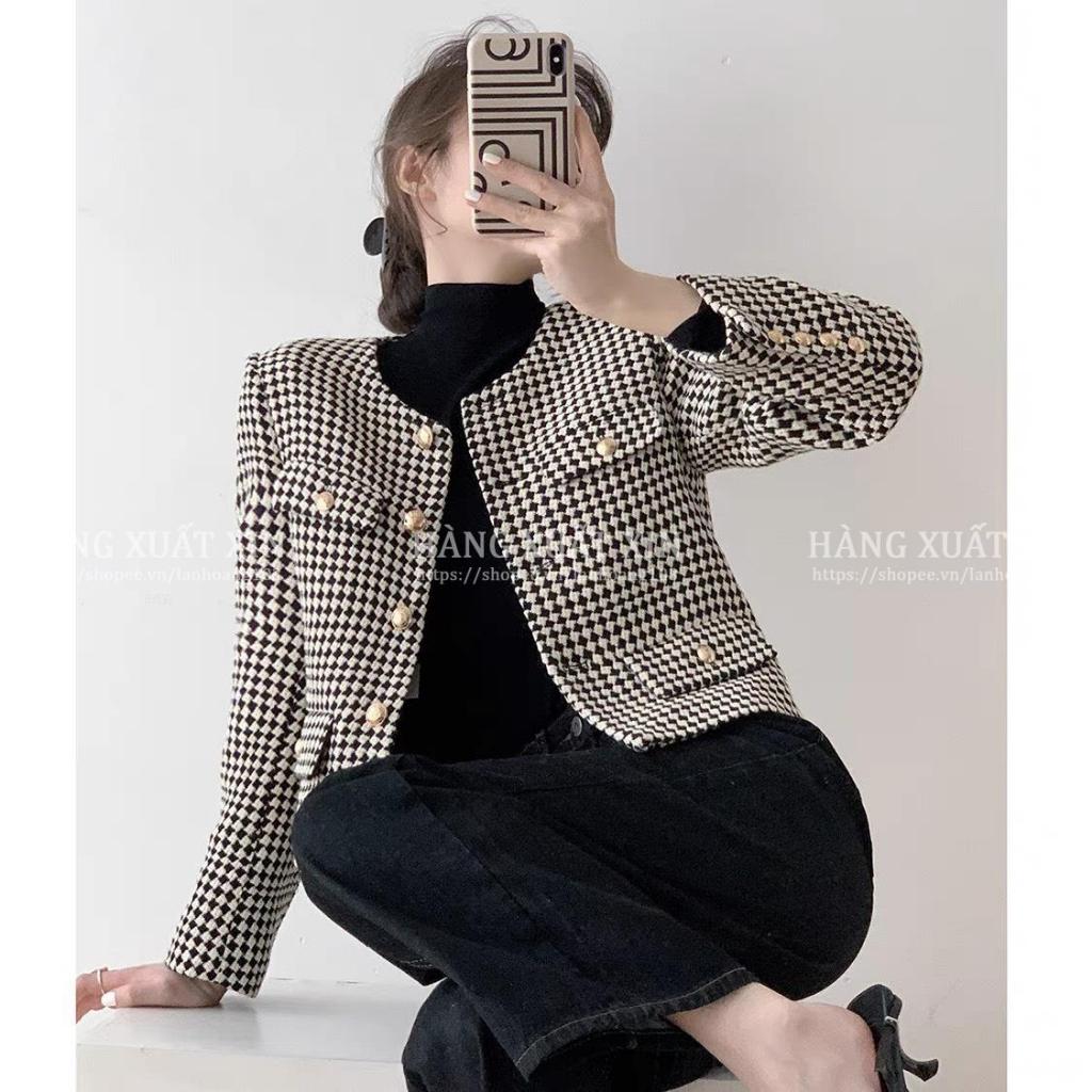 Áo khoác dạ 2 lớp VERO họa tiết cúc xịn xò
