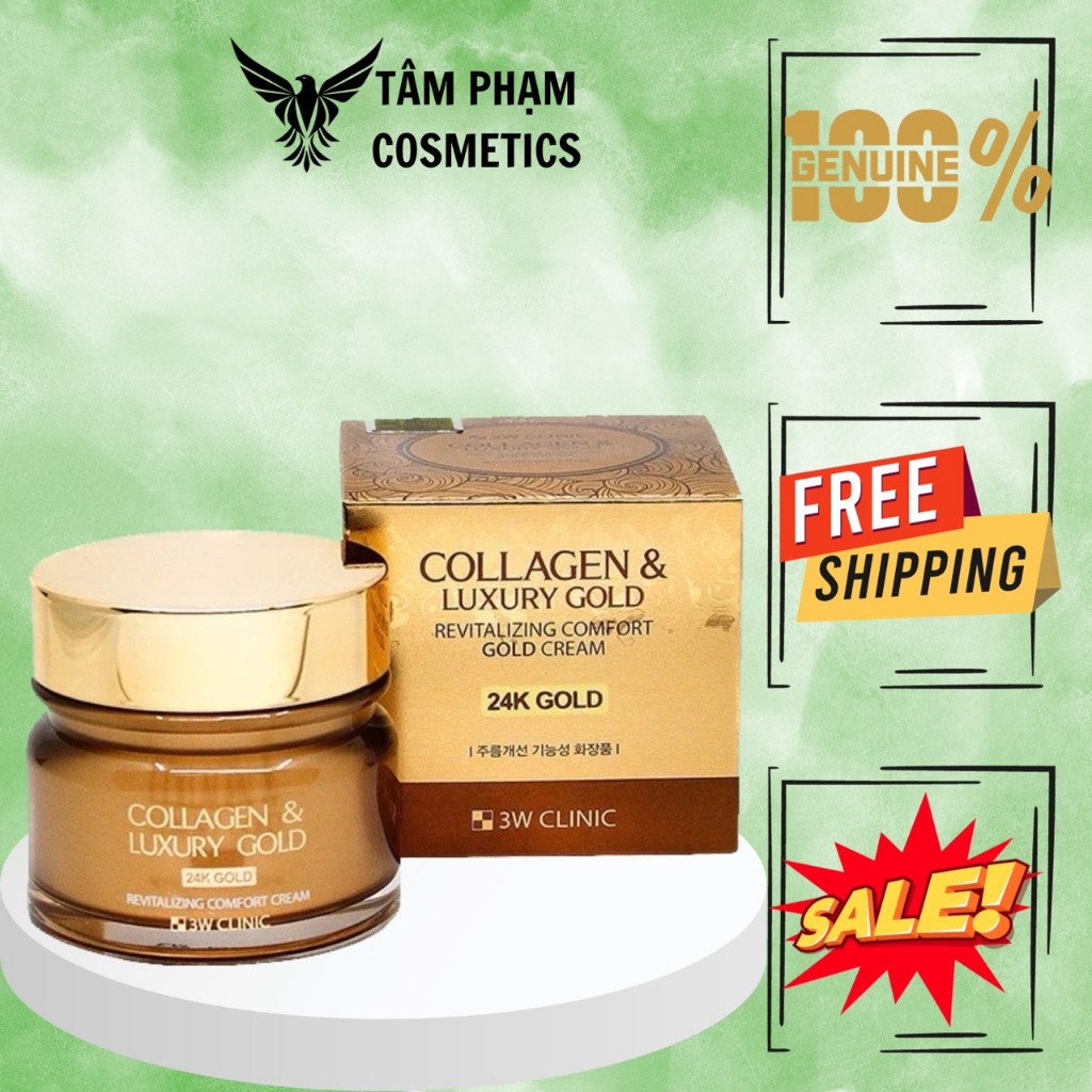 Kem Dưỡng Trắng Da Ngừa Lão Hoá Tinh Chất Vàng 24K 3W Clinic Hàn Quốc Collagen & Luxury 24K Gold Cream 100ml Chính Hãng