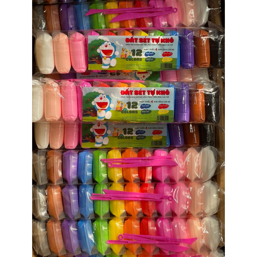 Đất sét khô, Đất sét nặn tự khô 12 màu không dính tay , không bị nhão hàng loại 1 cây to dài 28cm