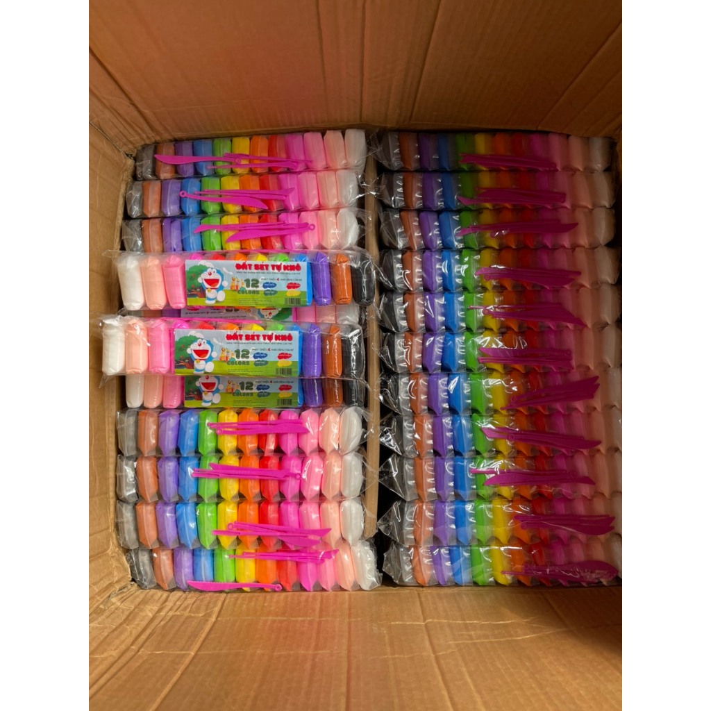 Đất sét khô, Đất sét nặn tự khô 12 màu không dính tay , không bị nhão hàng loại 1 cây to dài 28cm