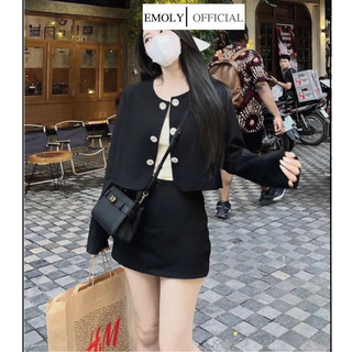  Áo khoác ngoài Croptop dáng ngắn màu đen mix 6 cúc cực sang chảnh mùa đen thời trang thu đông 2023- AV1