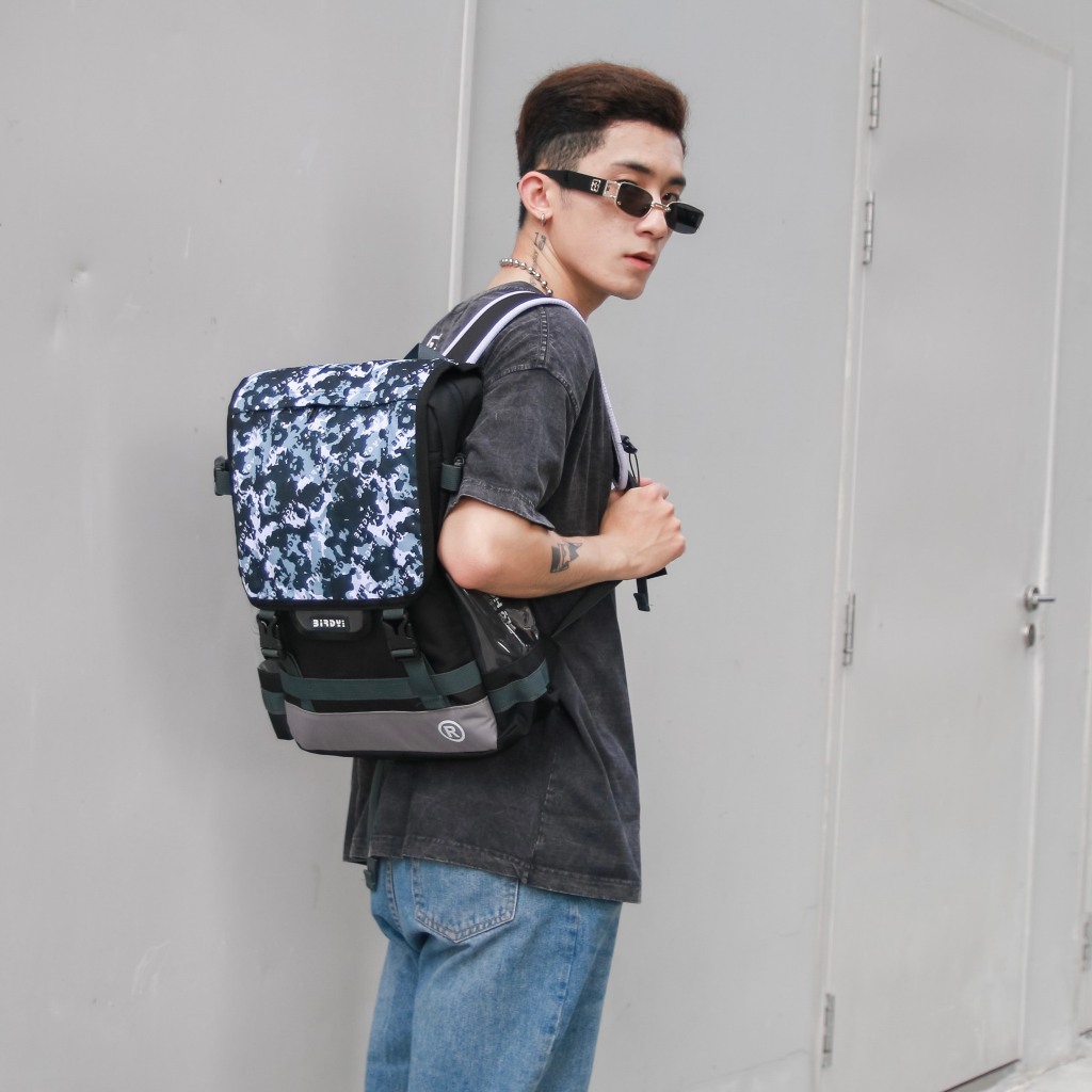 Balo nam đi học thời trang màu đen phối họa tiết camo nam nữ Local Brand BIRDYBAG - BASIC TWO Backpack Unisex