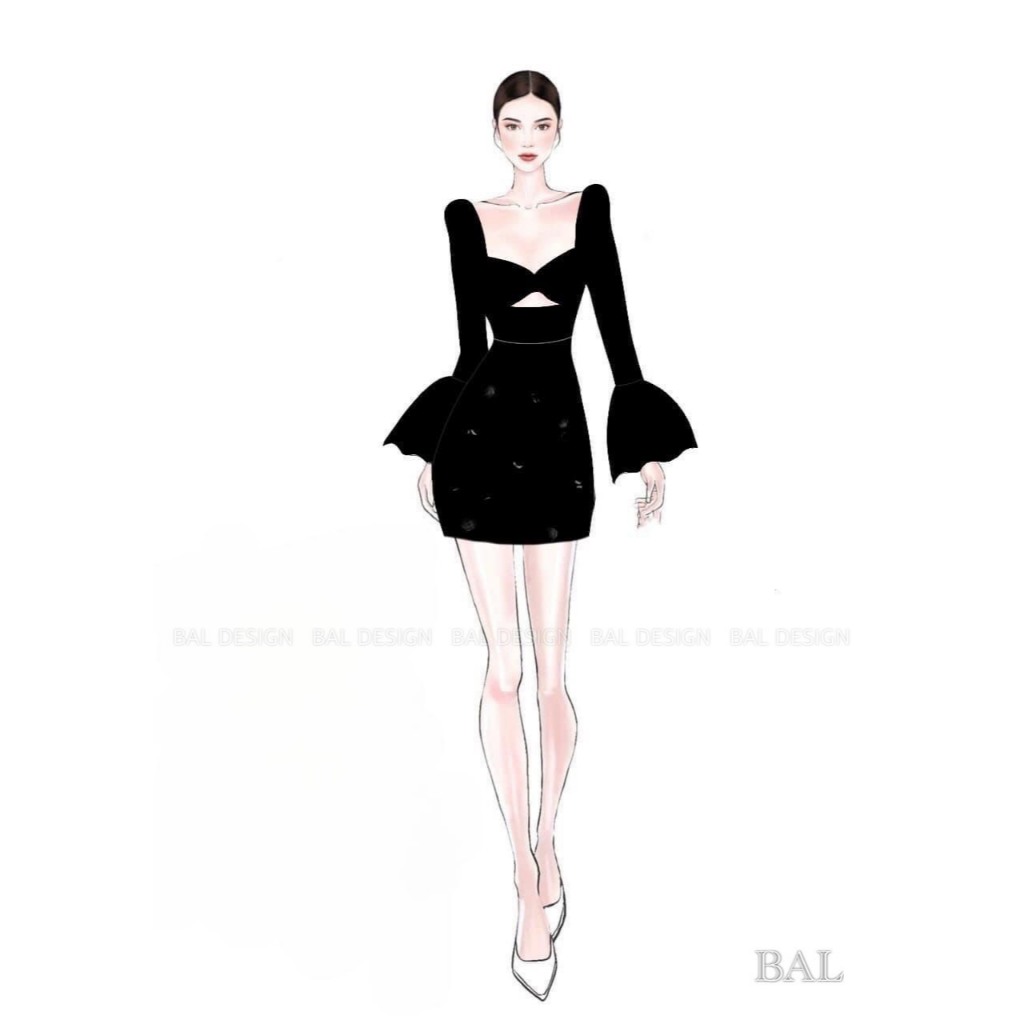 Váy tay loe chân váy đính đá sang chảnh, đẹp xỉu