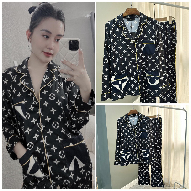 Bộ pijama lụa cao cấp Quảng Châu mcqueen tay dài huyền thoại đen