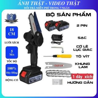 Máy cưa xích dùng pin hitachi 199v- pin 10 cell - máy cưa gỗ hitachi lõi đồng 100%